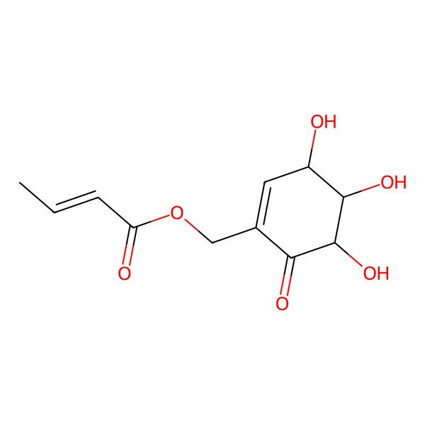 2D Structure of 2-crotonyloxymethyl-(4R,5R,6R)-4,5,6-trihydroxycyclohex-2-enone