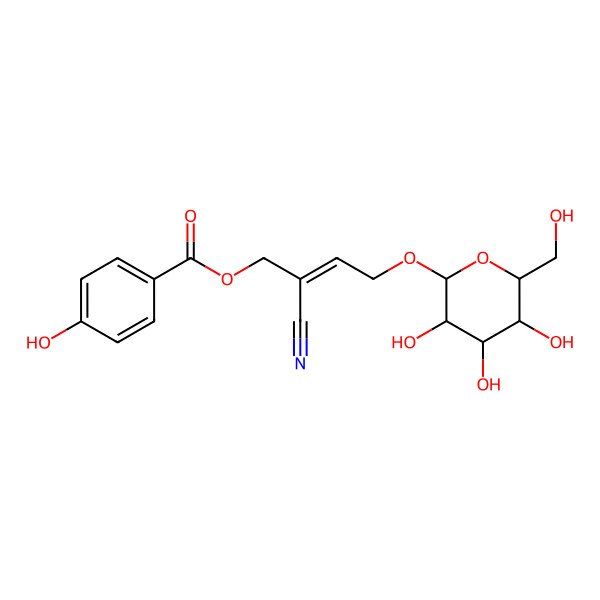 2D Structure of [2-Cyano-4-[3,4,5-trihydroxy-6-(hydroxymethyl)oxan-2-yl]oxybut-2-enyl] 4-hydroxybenzoate