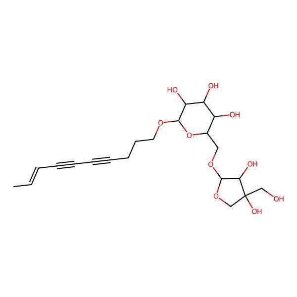 2D Structure of 2-Dec-8-en-4,6-diynoxy-6-[[3,4-dihydroxy-4-(hydroxymethyl)oxolan-2-yl]oxymethyl]oxane-3,4,5-triol