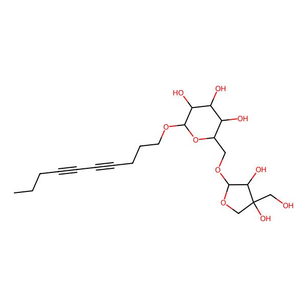 2D Structure of 2-Deca-4,6-diynoxy-6-[[3,4-dihydroxy-4-(hydroxymethyl)oxolan-2-yl]oxymethyl]oxane-3,4,5-triol