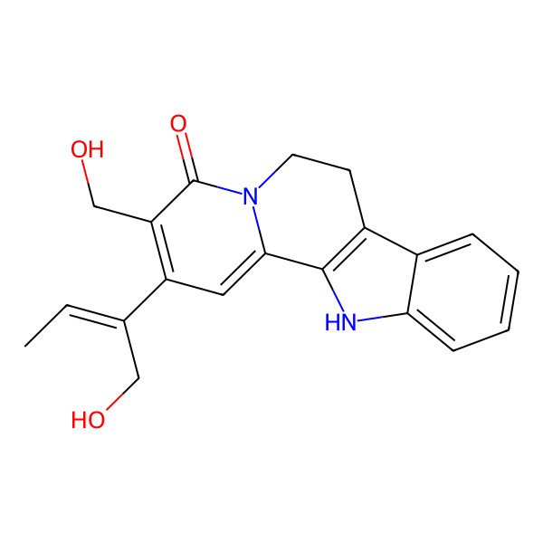 2D Structure of 2-[(E)-1-hydroxybut-2-en-2-yl]-3-(hydroxymethyl)-7,12-dihydro-6H-indolo[2,3-a]quinolizin-4-one