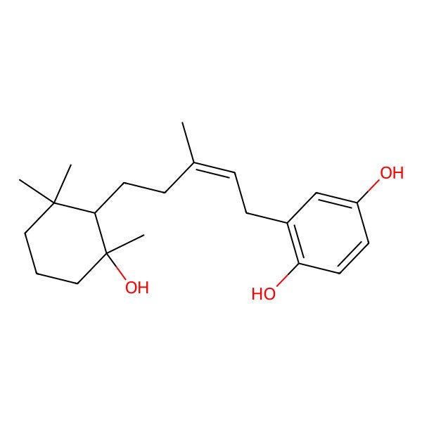 2D Structure of 2-[(E)-5-[(1S,2S)-2-hydroxy-2,6,6-trimethylcyclohexyl]-3-methylpent-2-enyl]benzene-1,4-diol