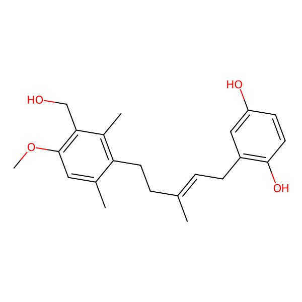 2D Structure of 2-[(E)-5-[3-(hydroxymethyl)-4-methoxy-2,6-dimethylphenyl]-3-methylpent-2-enyl]benzene-1,4-diol