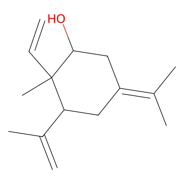 2D Structure of 2-Ethenyl-2-methyl-5-propan-2-ylidene-3-prop-1-en-2-ylcyclohexan-1-ol
