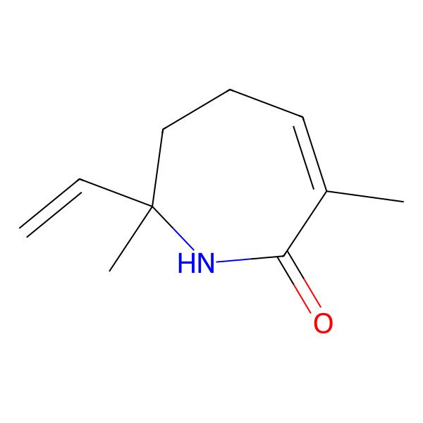 2D Structure of 2-ethenyl-2,6-dimethyl-3,4-dihydro-1H-azepin-7-one