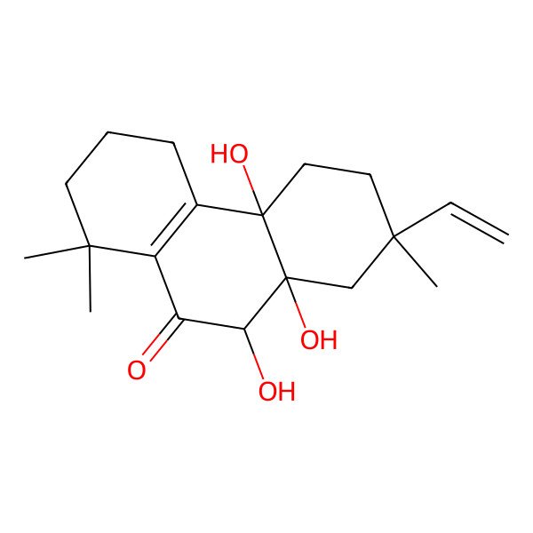 2D Structure of 2-ethenyl-4a,10,10a-trihydroxy-2,8,8-trimethyl-3,4,5,6,7,10-hexahydro-1H-phenanthren-9-one