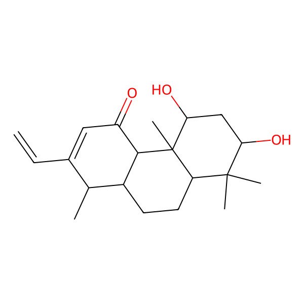 2D Structure of 2-ethenyl-5,7-dihydroxy-1,4b,8,8-tetramethyl-4a,5,6,7,8a,9,10,10a-octahydro-1H-phenanthren-4-one
