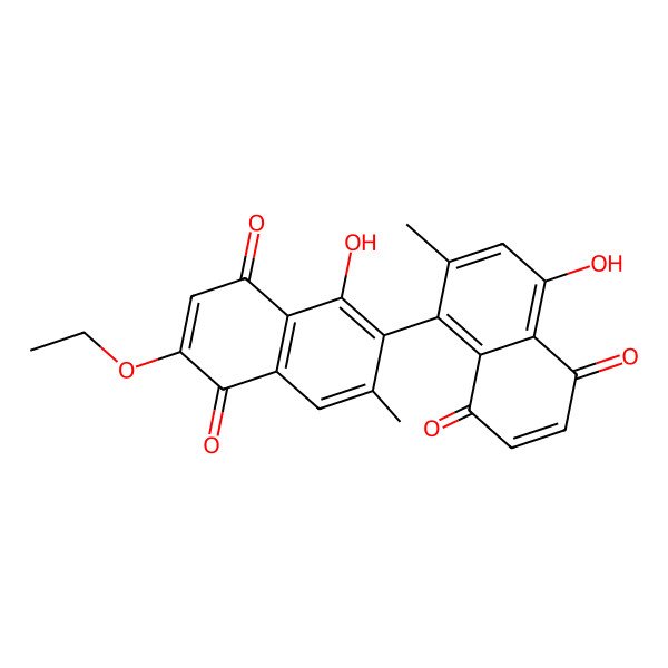 2D Structure of 2-Ethoxy-5-hydroxy-6-(4-hydroxy-2-methyl-5,8-dioxonaphthalen-1-yl)-7-methylnaphthalene-1,4-dione