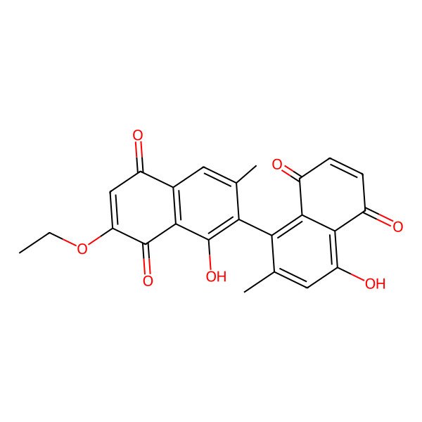 2D Structure of 2-Ethoxy-8-hydroxy-7-(4-hydroxy-2-methyl-5,8-dioxonaphthalen-1-yl)-6-methylnaphthalene-1,4-dione 2D Structure of 2-Ethoxy-8-hydroxy-7-(4-hydroxy-2-methyl-5,8-dioxonaphthalen-1-yl)-6-methylnaphthalene-1,4-dione