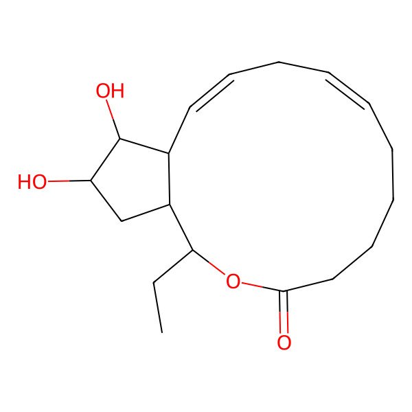 2D Structure of 2-Ethyl-15,16-dihydroxy-3-oxabicyclo[12.3.0]heptadeca-9,12-dien-4-one