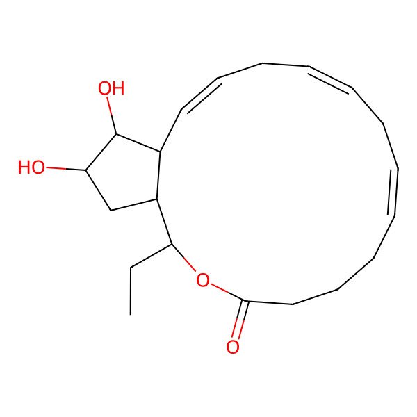2D Structure of 2-Ethyl-17,18-dihydroxy-3-oxabicyclo[14.3.0]nonadeca-8,11,14-trien-4-one