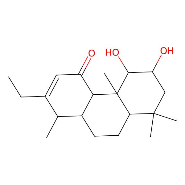 2D Structure of 2-ethyl-5,6-dihydroxy-1,4b,8,8-tetramethyl-4a,5,6,7,8a,9,10,10a-octahydro-1H-phenanthren-4-one