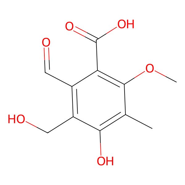 2D Structure of 2-Formyl-4-hydroxy-3-(hydroxymethyl)-6-methoxy-5-methylbenzoic acid