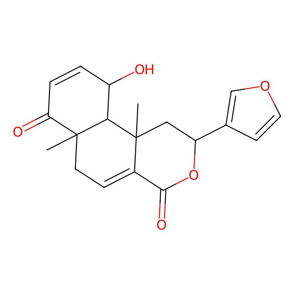 2D Structure of 2-(furan-3-yl)-10-hydroxy-6a,10b-dimethyl-2,6,10,10a-tetrahydro-1H-benzo[f]isochromene-4,7-dione