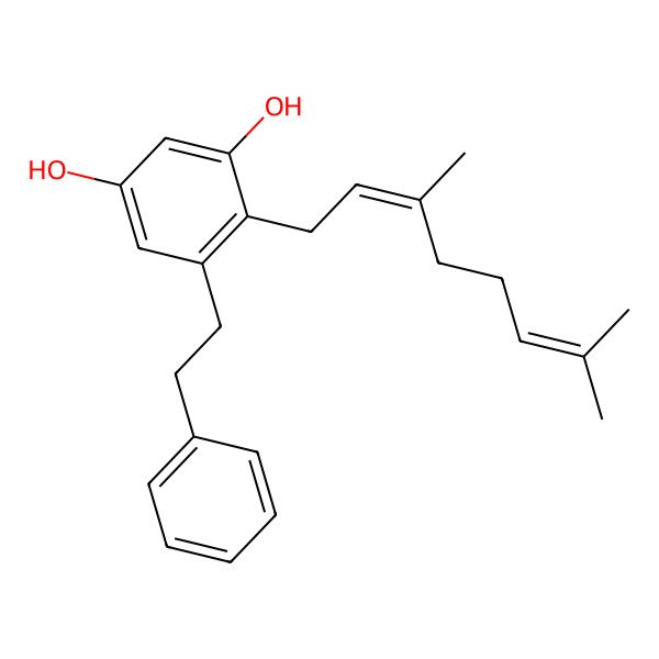 2D Structure of 2-Geranyl-3,5-dihydroxybibenzyl 2D Structure of 2-Geranyl-3,5-dihydroxybibenzyl