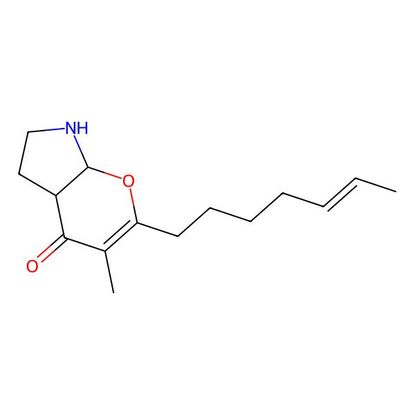 2D Structure of 2-hept-5-enyl-3-methyl-5,6,7,7a-tetrahydro-4aH-pyrano[2,3-b]pyrrol-4-one