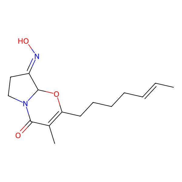 2D Structure of 2-hept-5-enyl-8-hydroxyimino-3-methyl-7,8a-dihydro-6H-pyrrolo[2,1-b][1,3]oxazin-4-one