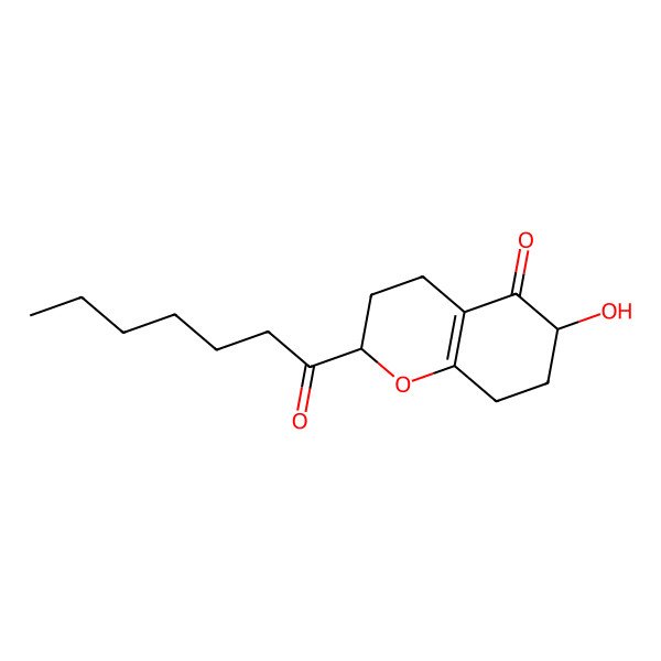 2D Structure of 2-Heptanoyl-6-hydroxy-2,3,4,6,7,8-hexahydrochromen-5-one
