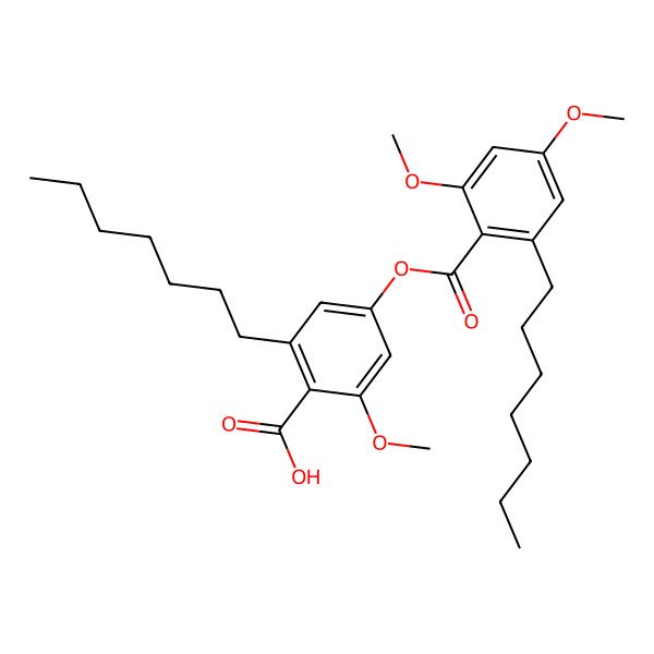 2D Structure of 2-Heptyl-4-(2-heptyl-4,6-dimethoxybenzoyl)oxy-6-methoxybenzoic acid
