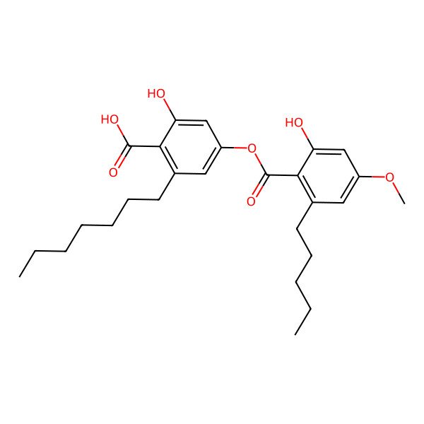 2D Structure of 2-Heptyl-6-hydroxy-4-(2-hydroxy-4-methoxy-6-pentylbenzoyl)oxybenzoic acid