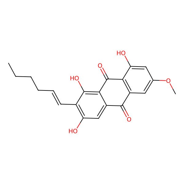 2D Structure of 2-Hex-1-enyl-1,3,8-trihydroxy-6-methoxyanthracene-9,10-dione