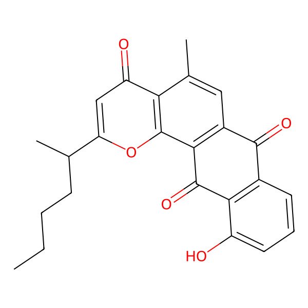 2D Structure of 2-Hexan-2-yl-11-hydroxy-5-methylnaphtho[2,3-h]chromene-4,7,12-trione