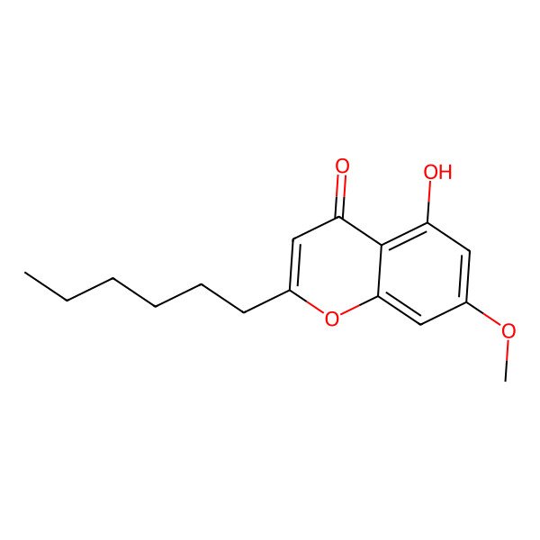2D Structure of 2-Hexyl-5-hydroxy-7-methoxychromen-4-one