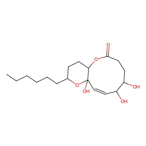 2D Structure of 2-Hexyl-9,10,12a-trihydroxy-2,3,4,4a,7,8,9,10-octahydropyrano[3,2-b]oxecin-6-one