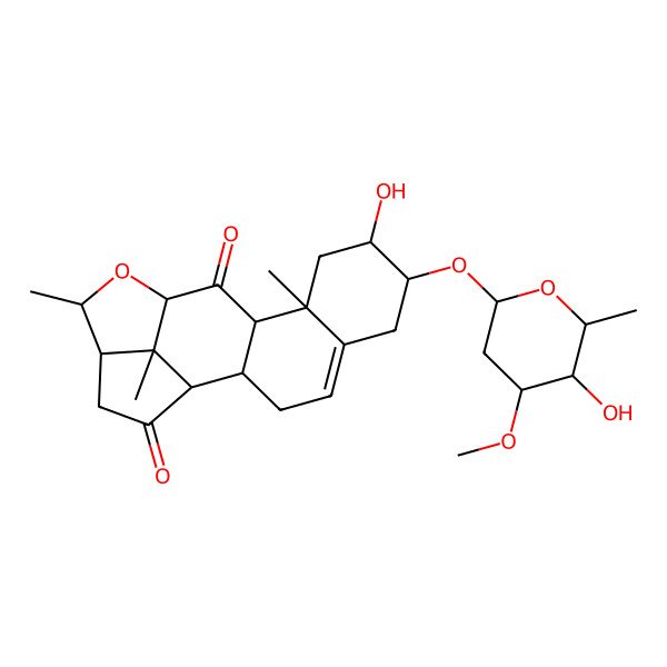 2D Structure of 2-Hydroxy-11,15-dioxo-12,20-epoxypregn-5-en-3-yl 2,6-dideoxy-3-o-methylhexopyranoside