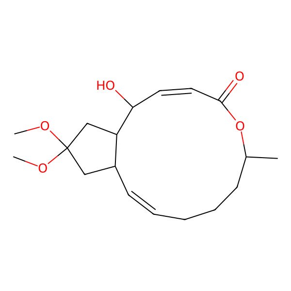 2D Structure of 2-Hydroxy-15,15-dimethoxy-7-methyl-6-oxabicyclo[11.3.0]hexadeca-3,11-dien-5-one