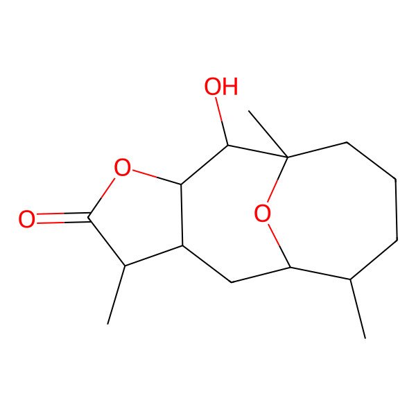 2D Structure of 2-Hydroxy-1,6,10-trimethyl-4,14-dioxatricyclo[7.4.1.03,7]tetradecan-5-one