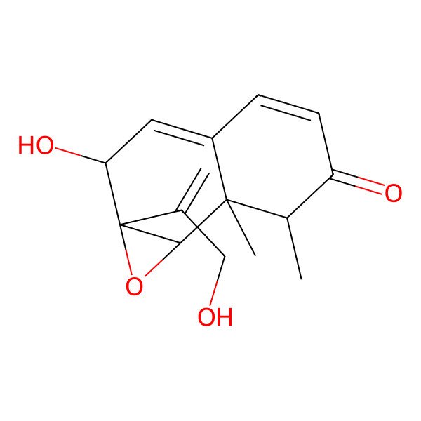 2D Structure of 2-hydroxy-1a-(3-hydroxyprop-1-en-2-yl)-7,7a-dimethyl-7,7b-dihydro-2H-naphtho[1,2-b]oxiren-6-one