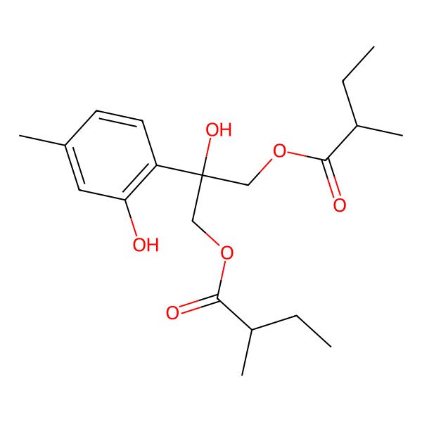 2D Structure of [2-hydroxy-2-(2-hydroxy-4-methylphenyl)-3-[(2R)-2-methylbutanoyl]oxypropyl] (2R)-2-methylbutanoate