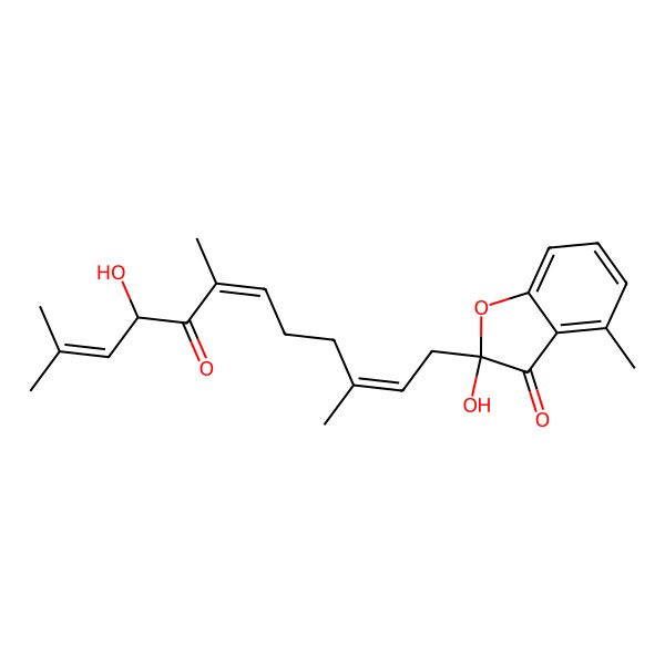 2D Structure of 2-Hydroxy-2-(9-hydroxy-3,7,11-trimethyl-8-oxododeca-2,6,10-trienyl)-4-methyl-1-benzofuran-3-one 2D Structure of 2-Hydroxy-2-(9-hydroxy-3,7,11-trimethyl-8-oxododeca-2,6,10-trienyl)-4-methyl-1-benzofuran-3-one