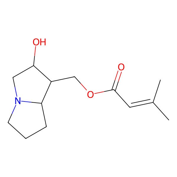 2D Structure of (2-hydroxy-2,3,5,6,7,8-hexahydro-1H-pyrrolizin-1-yl)methyl 3-methylbut-2-enoate 2D Structure of (2-hydroxy-2,3,5,6,7,8-hexahydro-1H-pyrrolizin-1-yl)methyl 3-methylbut-2-enoate