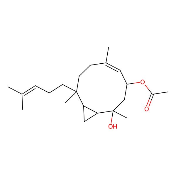 2D Structure of [2-Hydroxy-2,6,9-trimethyl-9-(4-methylpent-3-enyl)-4-bicyclo[8.1.0]undec-5-enyl] acetate