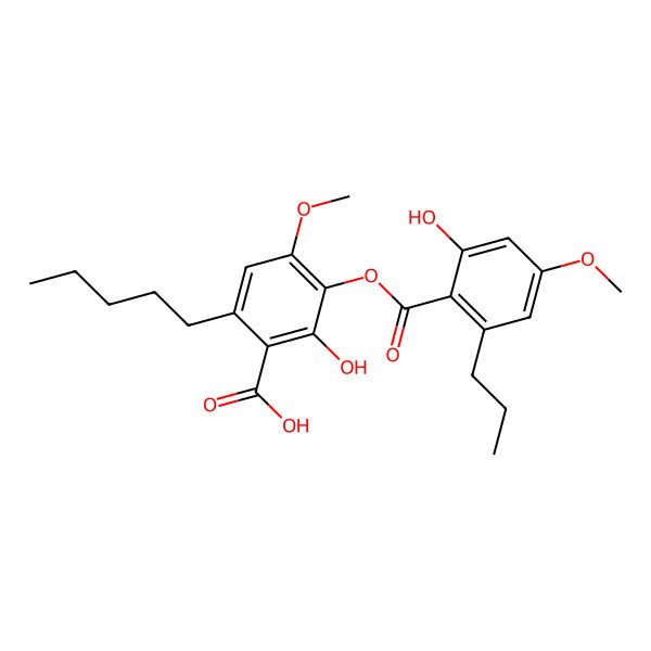 2D Structure of 2-Hydroxy-3-((2-hydroxy-4-methoxy-6-propylbenzoyl)oxy)-4-methoxy-6-pentylbenzoic acid