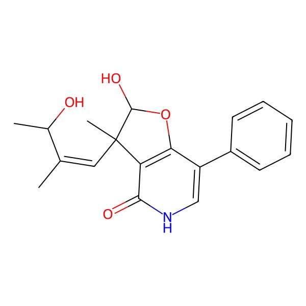 2D Structure of 2-Hydroxy-3-(3-hydroxy-2-methylbut-1-enyl)-3-methyl-7-phenyl-2,5-dihydrofuro[3,2-c]pyridin-4-one