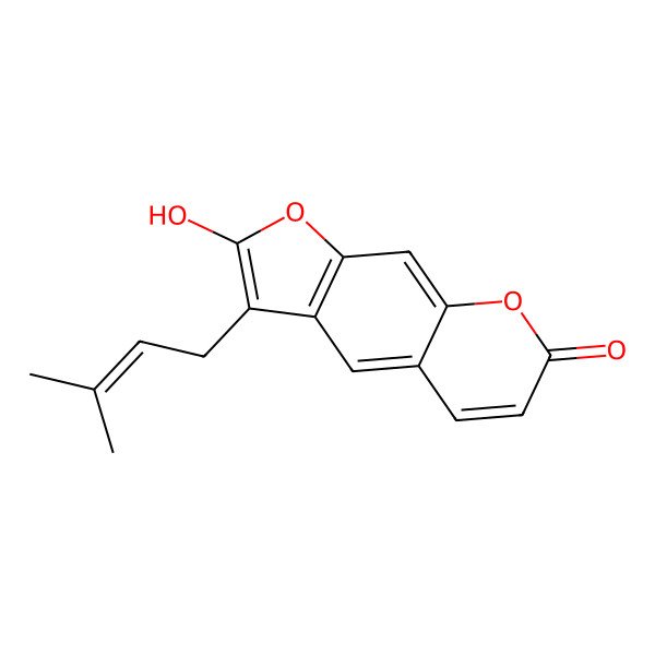 2D Structure of 2-Hydroxy-3-(3-methylbut-2-enyl)furo[3,2-g]chromen-7-one