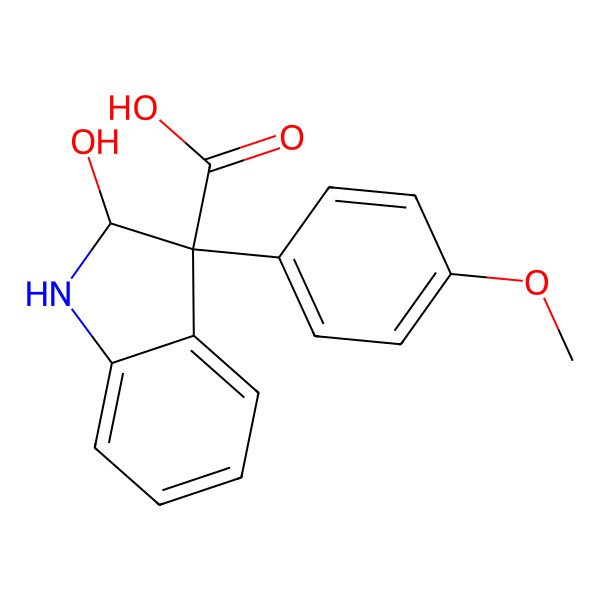 2D Structure of 2-Hydroxy-3-(4-methoxyphenyl)-1,2-dihydroindole-3-carboxylic acid