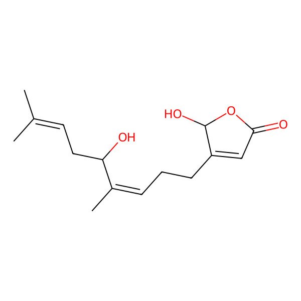 2D Structure of 2-hydroxy-3-(5-hydroxy-4,8-dimethylnona-3,7-dienyl)-2H-furan-5-one