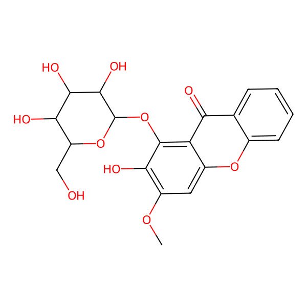 2D Structure of 2-Hydroxy-3-methoxy-1-[3,4,5-trihydroxy-6-(hydroxymethyl)oxan-2-yl]oxyxanthen-9-one