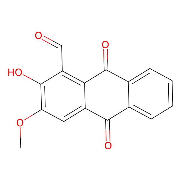 2D Structure of 2-Hydroxy-3-methoxy-9,10-dioxo-9,10-dihydroanthracene-1-carbaldehyde