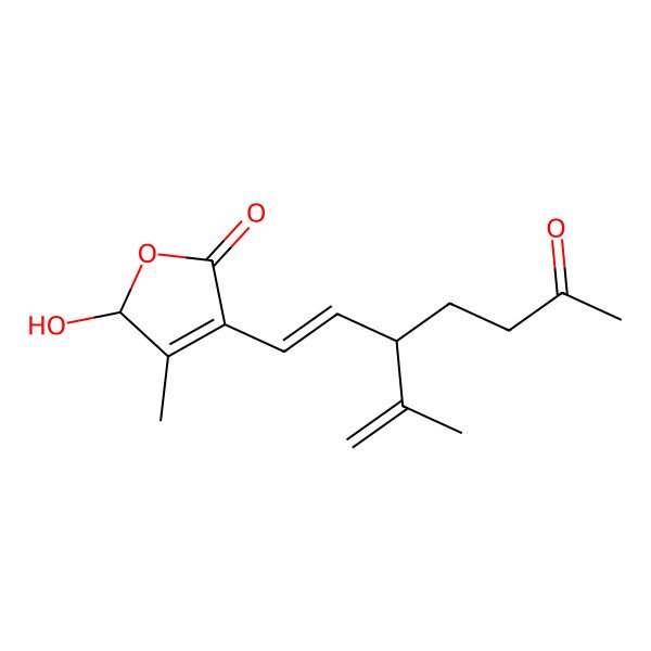 2D Structure of 2-hydroxy-3-methyl-4-(6-oxo-3-prop-1-en-2-ylhept-1-enyl)-2H-furan-5-one 2D Structure of 2-hydroxy-3-methyl-4-(6-oxo-3-prop-1-en-2-ylhept-1-enyl)-2H-furan-5-one