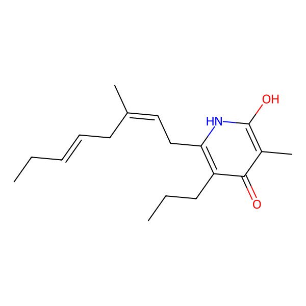 2D Structure of 2-hydroxy-3-methyl-6-[(2E,5E)-3-methylocta-2,5-dienyl]-5-propyl-1H-pyridin-4-one