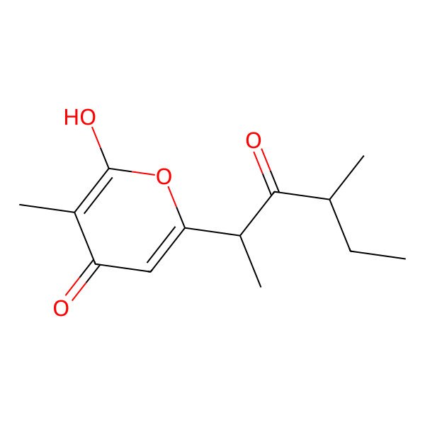 2D Structure of 2-hydroxy-3-methyl-6-[(2S,4S)-4-methyl-3-oxohexan-2-yl]pyran-4-one
