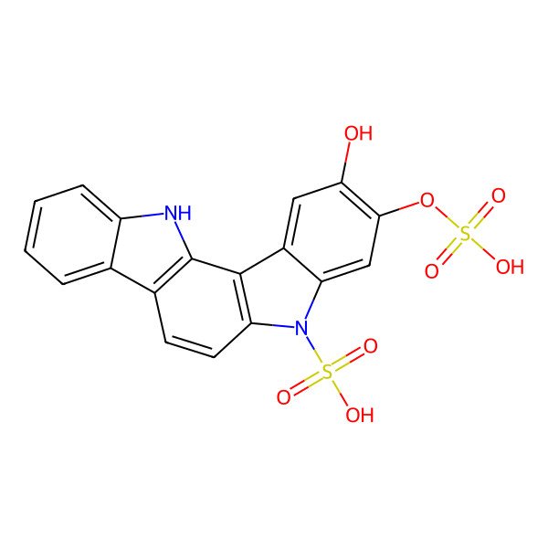 2D Structure of 2-hydroxy-3-sulfooxy-12H-indolo[3,2-c]carbazole-5-sulfonic acid