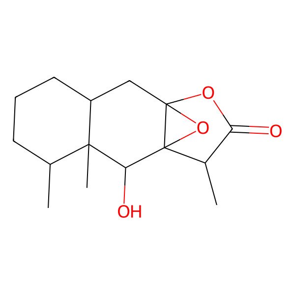 2D Structure of 2-Hydroxy-3,4,13-trimethyl-11,14-dioxatetracyclo[8.3.1.01,10.03,8]tetradecan-12-one