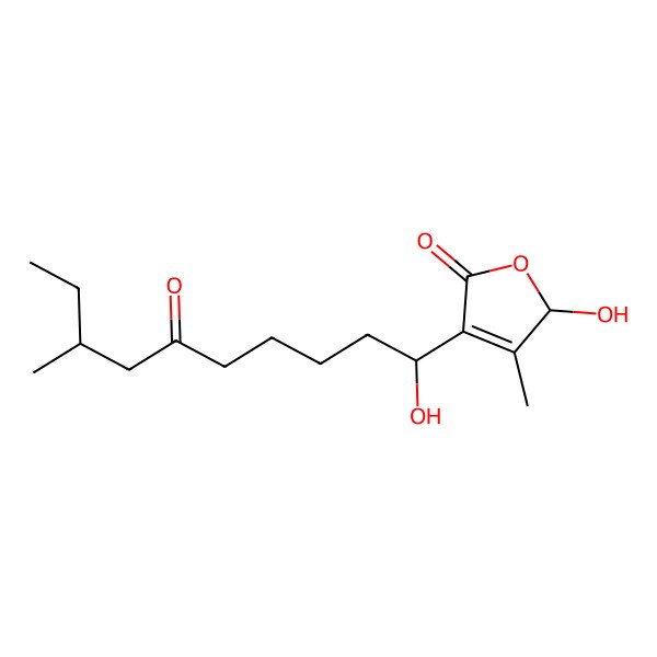 2D Structure of 2-hydroxy-4-[(1R)-1-hydroxy-8-methyl-6-oxodecyl]-3-methyl-2H-furan-5-one
