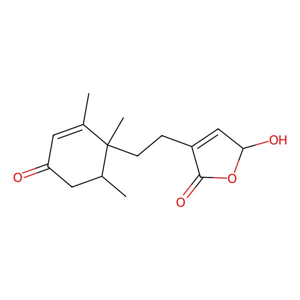 2D Structure of 2-hydroxy-4-[2-(1,2,6-trimethyl-4-oxocyclohex-2-en-1-yl)ethyl]-2H-furan-5-one